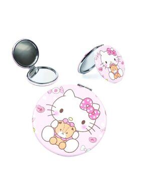 Hello Kitty Teddy Bear Pink Compact Mirror | Kawaii Folding Double‑Sided Pocket